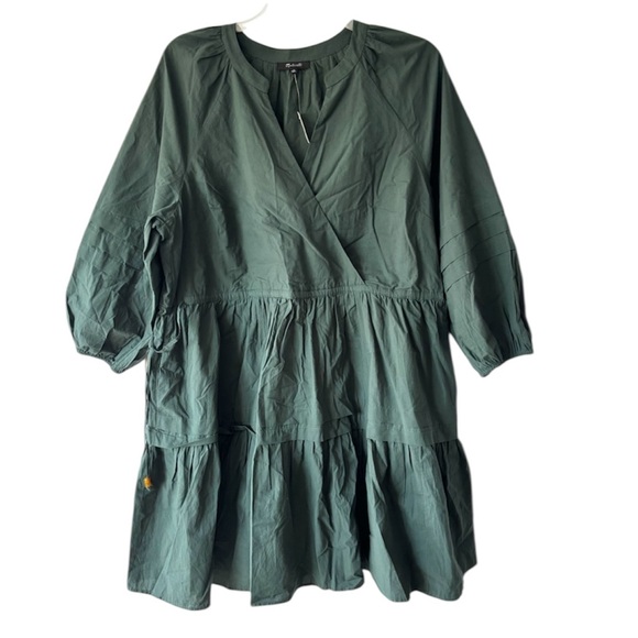 NWT Madewell Green Crinkle Poplin Long Sleeve Wrap Mini Dress SZ 1X - Picture 9 of 9